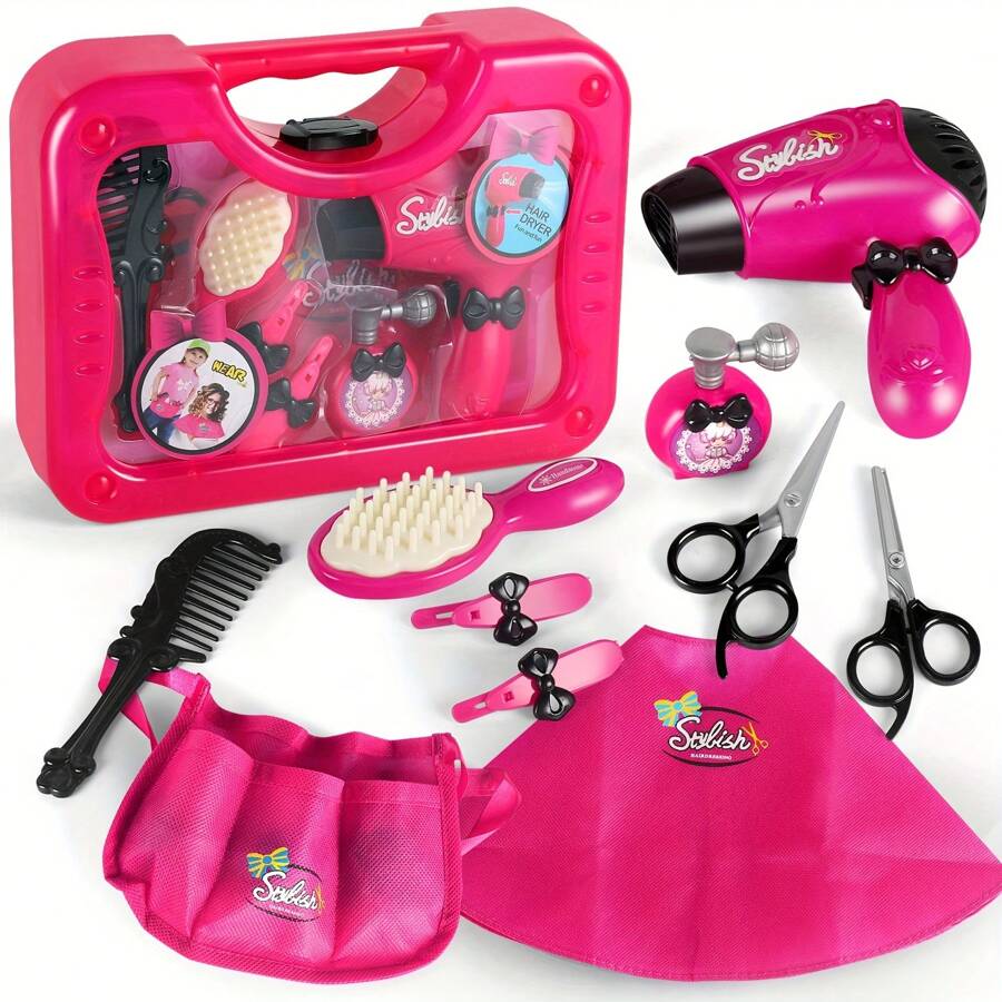 0BE07932-80A4-582A-C156-049BEC293858-2.jpg 10Pcs/1Set Girls Beauty Salon Set Pretend Play Stylist Hair Cutting Kit Hairdresser Toys With Hair Dryer, Scissors, Barber Apron And Styling Accessories,New Year, Christmas, Birthday Gifts(Not Real Hairdresser Toys, Hairdresser Toys Model) - Image 1