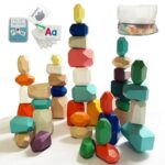 40 Pcs Wooden Stacking Blocks – Montessori Toys For 3 4 5 6 Year Old Toddlers And Kids, XL Rocks, No Choking Hazard – Sensory STEM Building Stones, For Girls And Boys