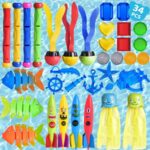 Fun Little Toys 34 PCS Diving Toys For Pool For Kids, Pool Toys For Kids Swimming Pool Accessories Toddler Pool Games For Adults And Family Outdoor Water Toys Summer Swim Toys Dive Pool Party Supplies