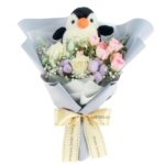 Playful Penguin Plush Set - Flower Bouquet & Plush