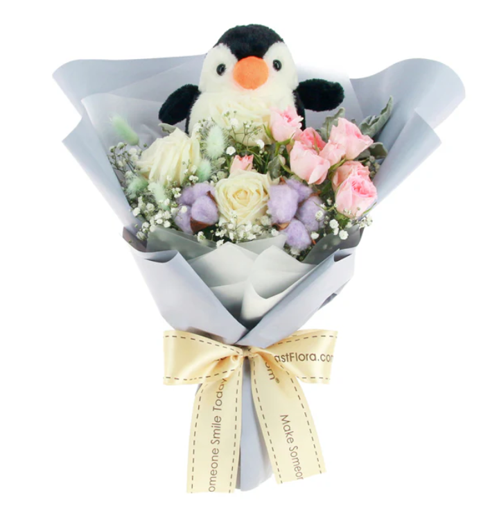 E8700E65-4019-BE51-9352-44DF40536DDF-2.png Playful Penguin Plush Set - Flower Bouquet & Plush - Image 1