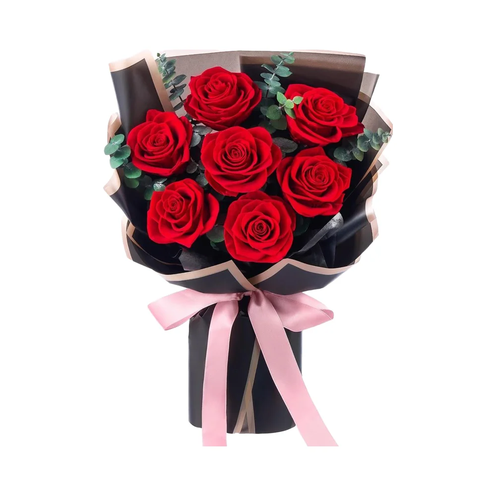 H42751febbbad40fcb3deda15fd76452f1-2.webp Mosstory 7-Piece Preserved Red Roses Flower Bouquet Gift for Women Mother Wife on Mother's Day Wedding Anniversary Birthday - Image 1